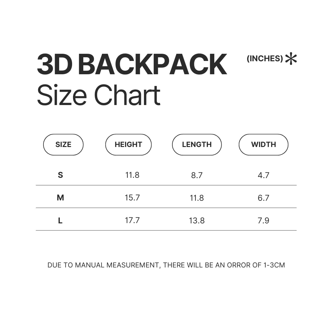 3D Backpack Size Chart - Castle In The Sky Merch