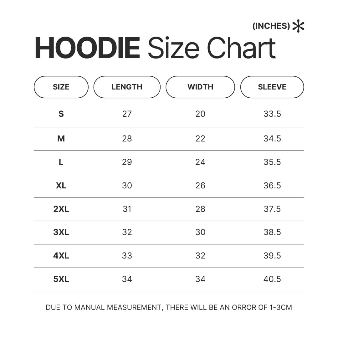 Hoodie Size Chart - Castle In The Sky Merch