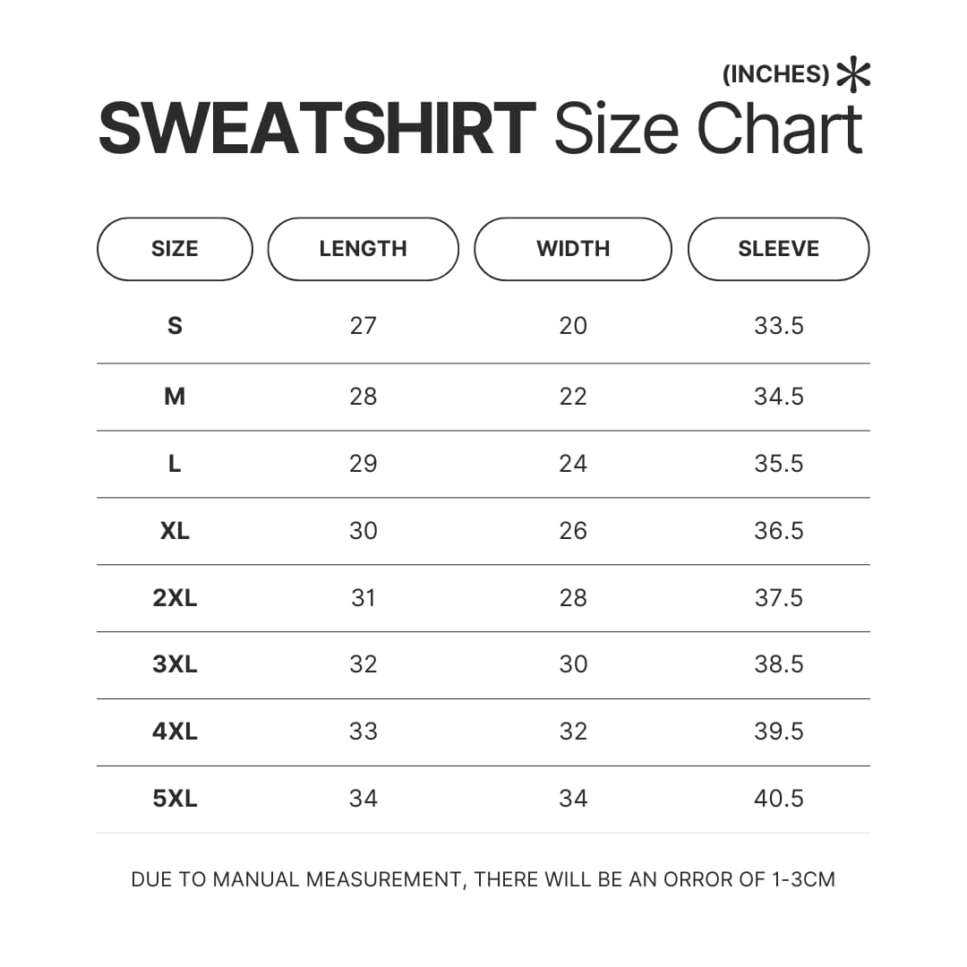 Sweatshirt Size Chart - Castle In The Sky Merch