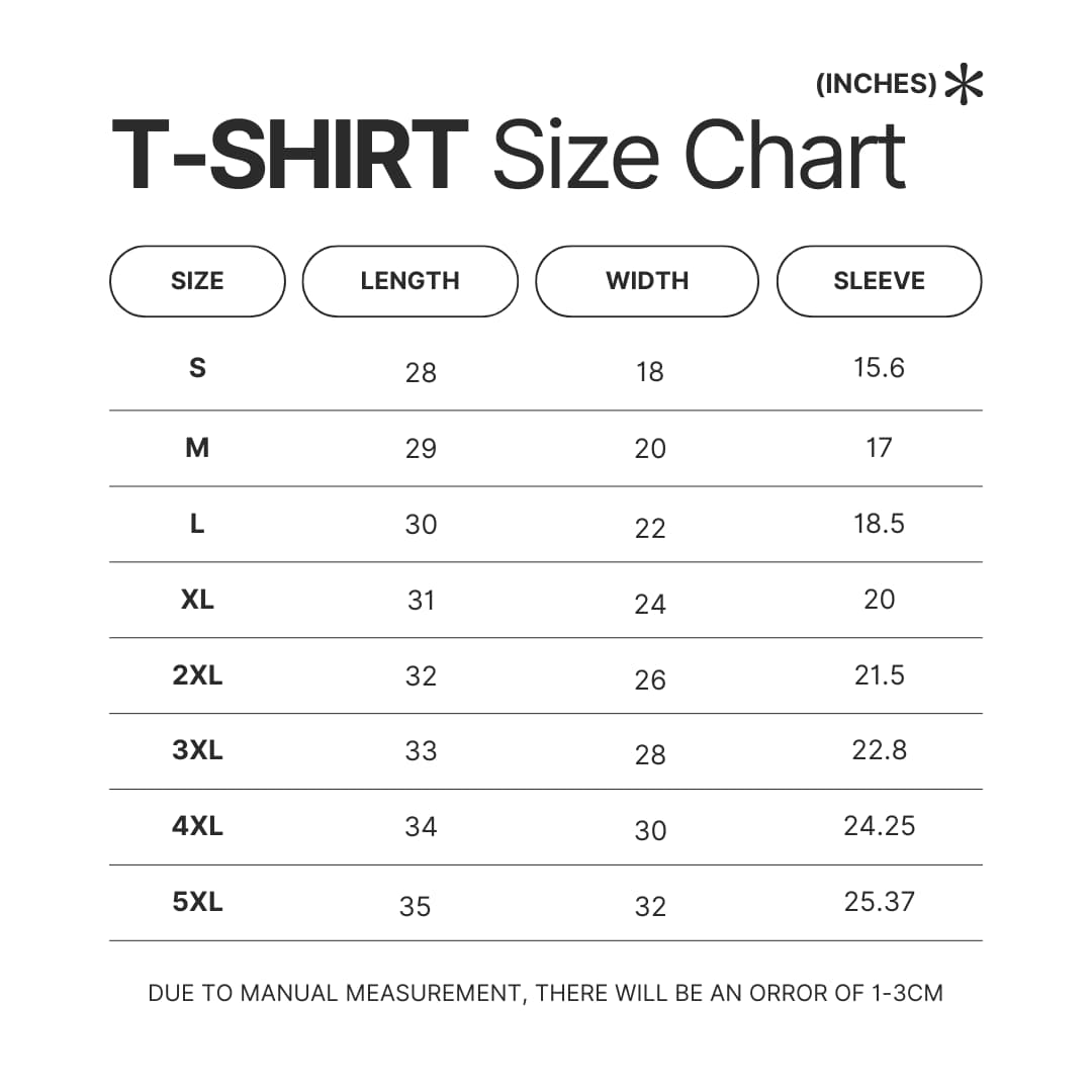 T shirt Size Chart - Castle In The Sky Merch