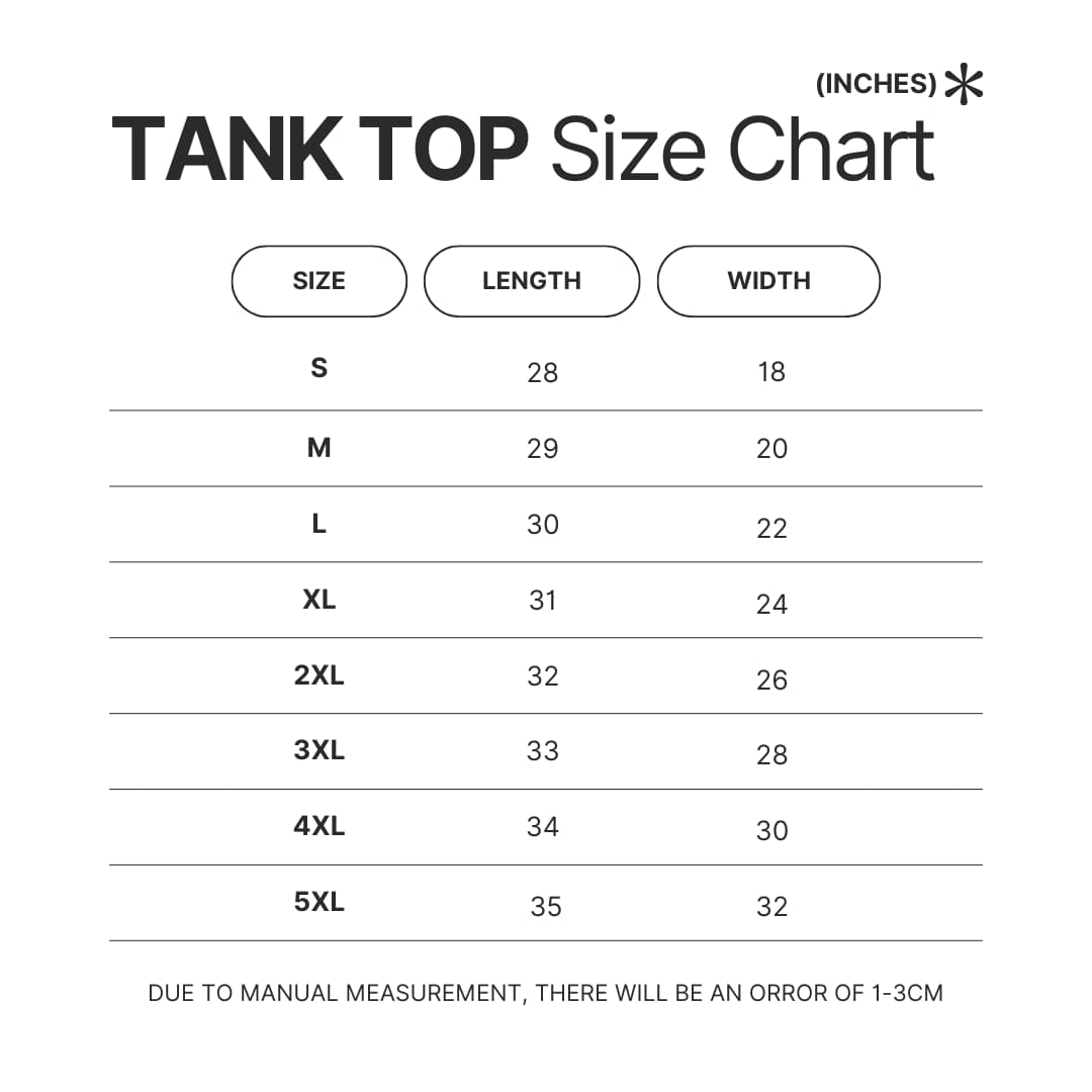 Tank Top Size Chart - Castle In The Sky Merch