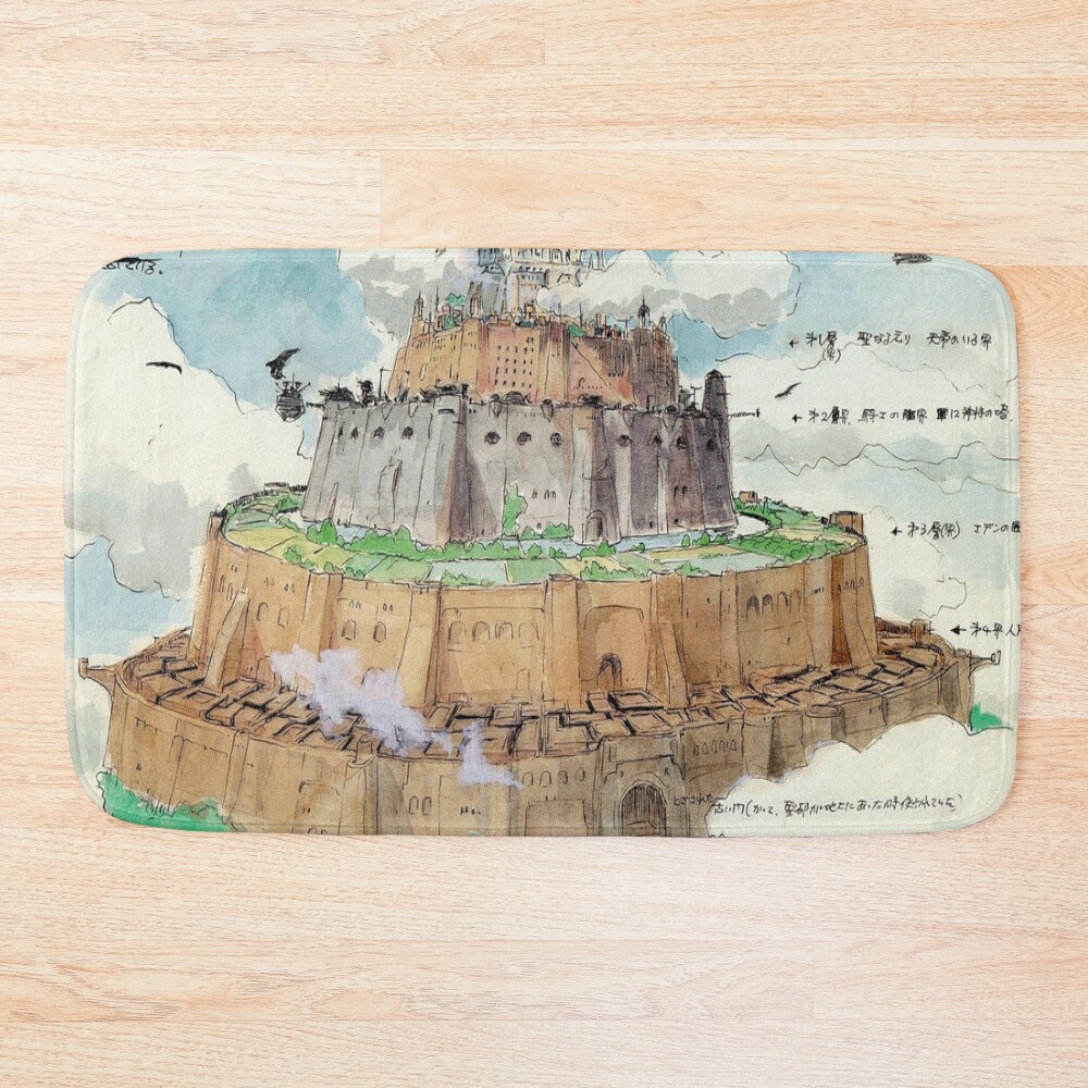 Flying Laputa Castle In The Sky Bath Mat