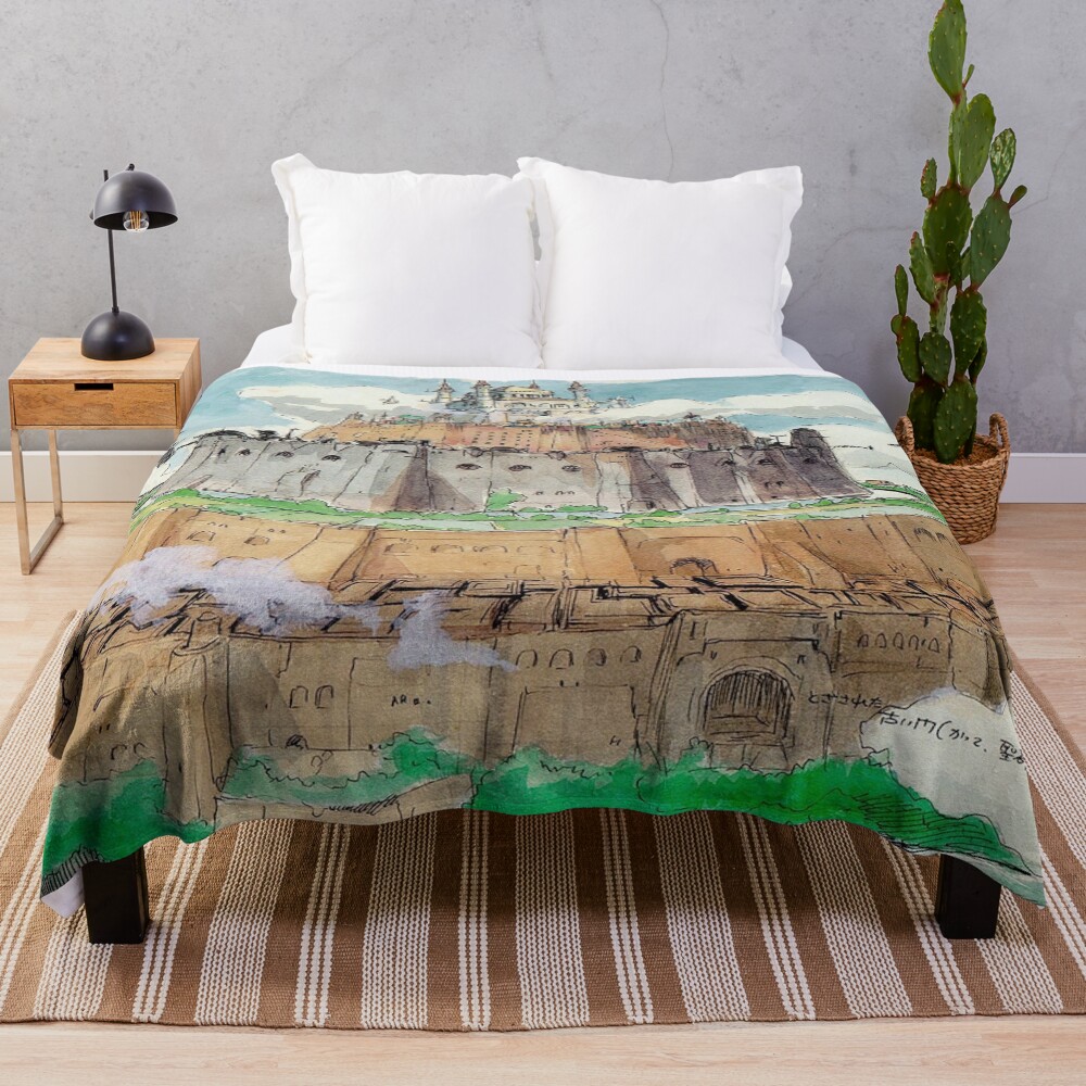 Flying Laputa Castle In The Sky Throw Blanket