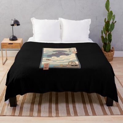 Laputa Ukiyo E Castle In The Sky Throw Blanket