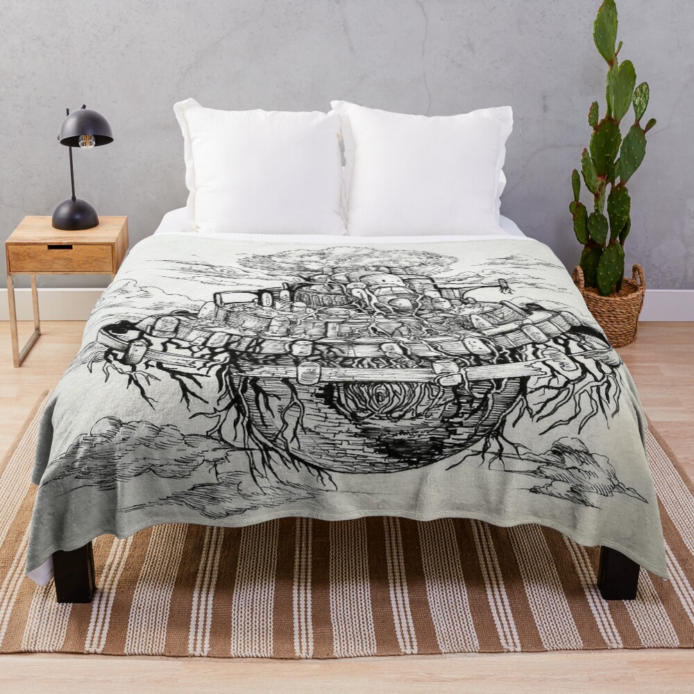 Castle In The Sky Vintage Anime Art Throw Blanket