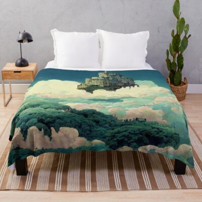 Laputa Floating Castle Castle In The Sky Throw Blanket