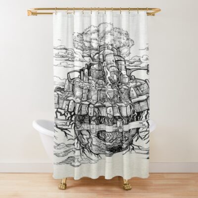 Castle In The Sky Vintage Anime Art Shower Curtain