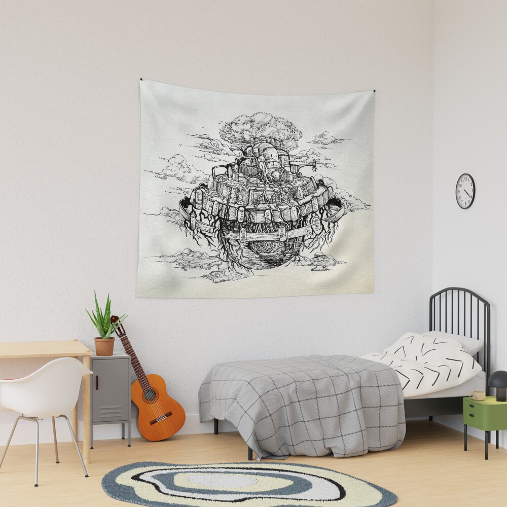 Castle In The Sky Vintage Anime Art Tapestry