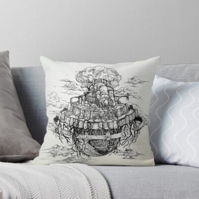 Castle In The Sky Vintage Anime Art Throw Pillow